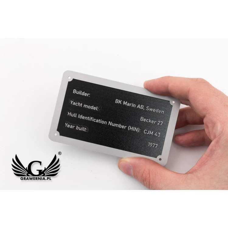 Nameplate made of silver aluminum - CNC engraving and UV printing - dimensions: 100x60mm - TZN042