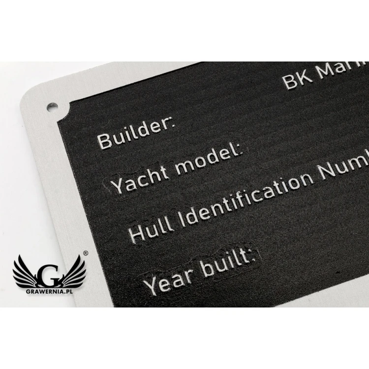 Nameplate made of silver aluminum - CNC engraving and UV printing - dimensions: 100x60mm - TZN042