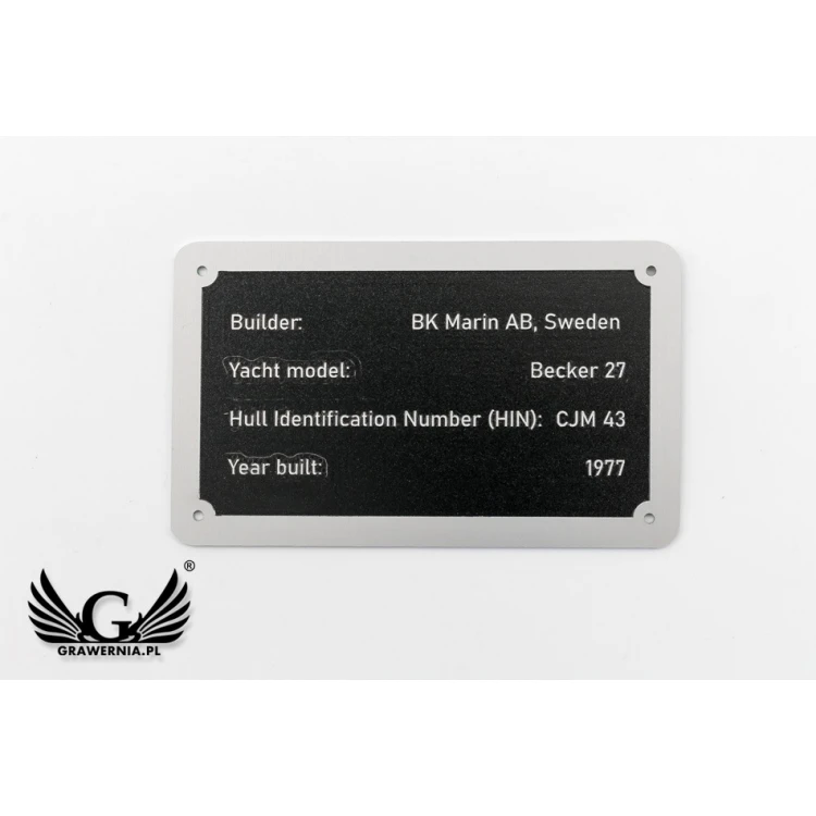 Nameplate made of silver aluminum - CNC engraving and UV printing - dimensions: 100x60mm - TZN042