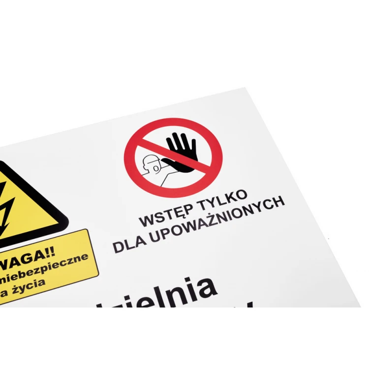 Nameplate with warning signs - size 420x297mm (A3) - PVC - UV color print - BHP187