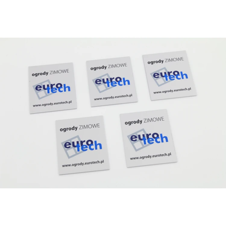 Aluminium product tags with your company logo - dimensions 50x60x1mm - indestructible printing