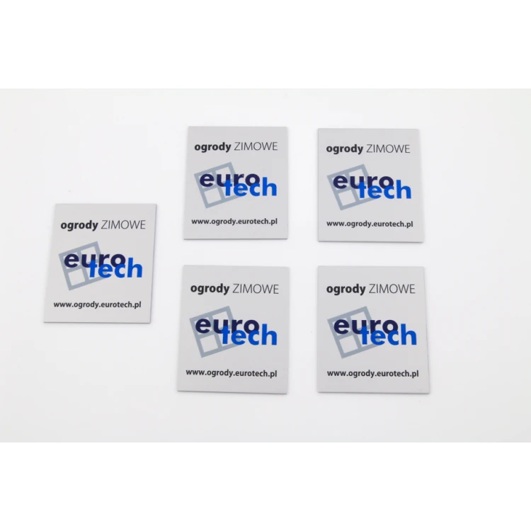 Aluminium product tags with your company logo - dimensions 50x60x1mm - indestructible printing