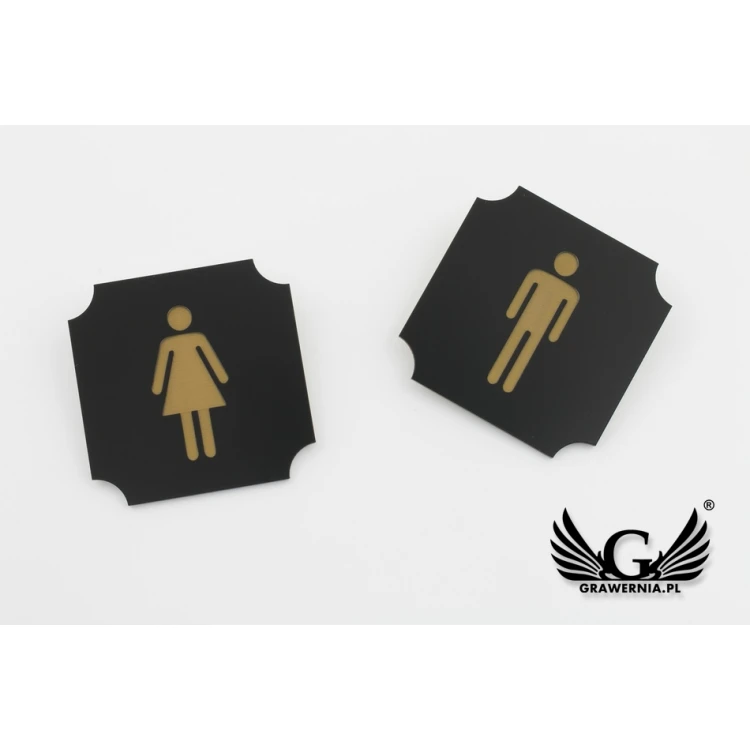 Toilet Signs - Black Exterior Laminate with Gold Engraving - Size 50x50mm - TT011