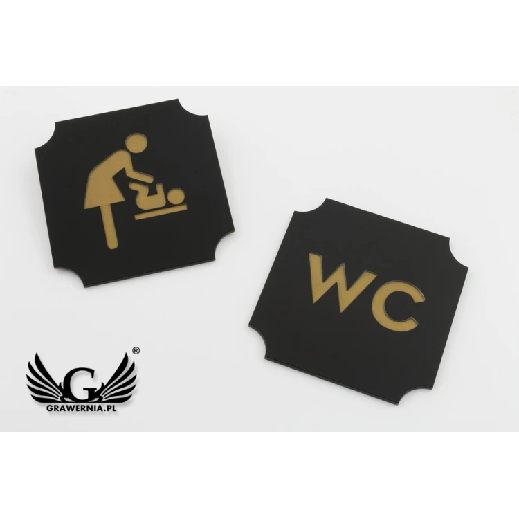 Toilet Signs - Black Exterior Laminate with Gold Engraving - Size 50x50mm - TT011
