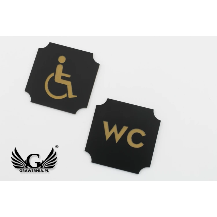 Toilet Signs - Black Exterior Laminate with Gold Engraving - Size 50x50mm - TT011