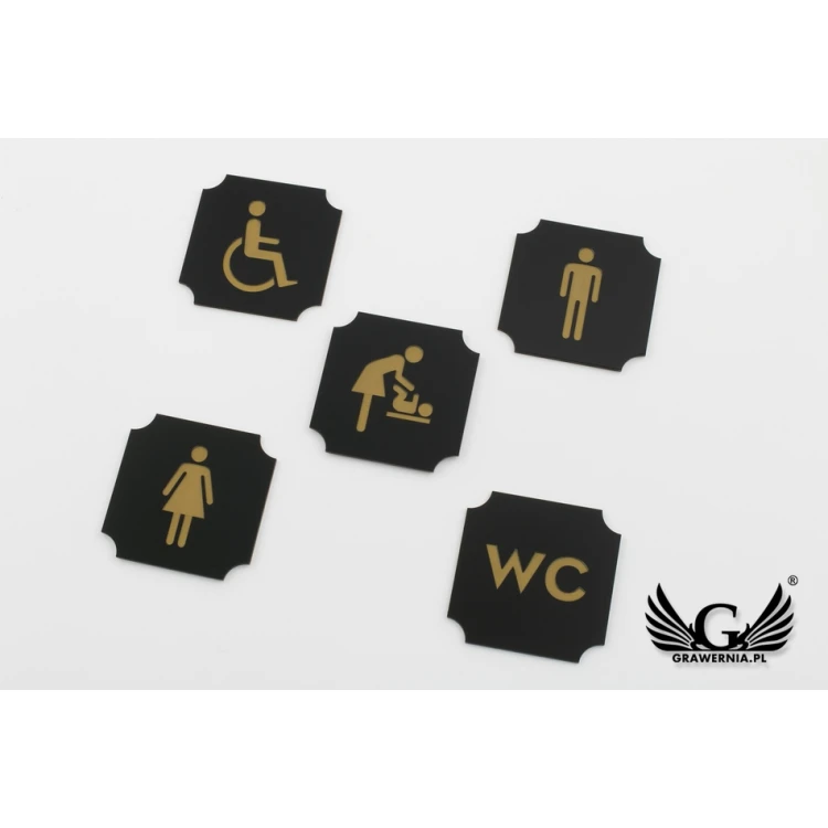Toilet Signs - Black Exterior Laminate with Gold Engraving - Size 50x50mm - TT011