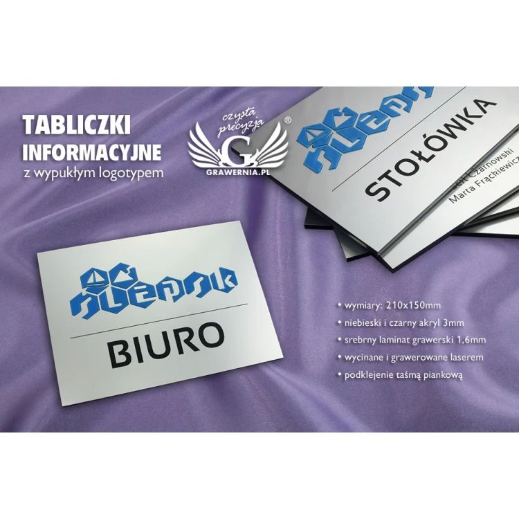 Information plaques for company and office with embossed logo - SZ098 - size 210x150mm