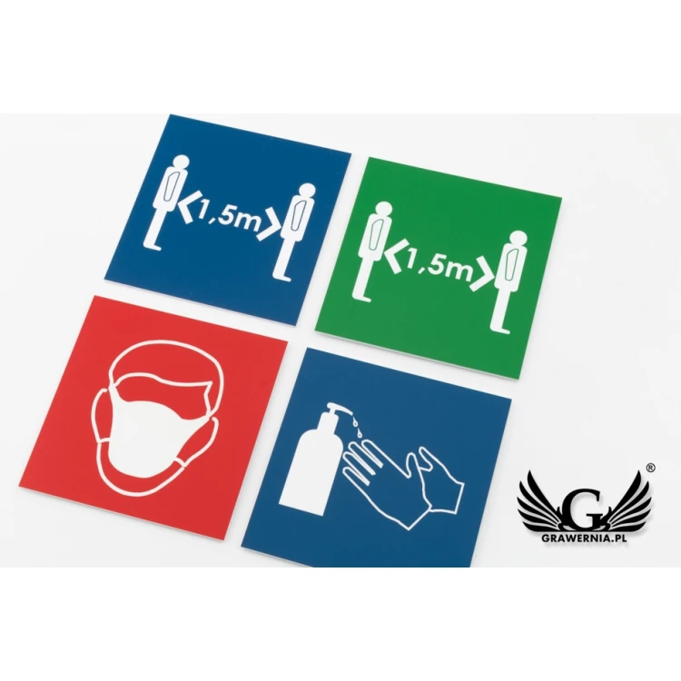 Information plaque made of laminate - choice of: mask, distance, disinfection - size 90x90mm - TAB108