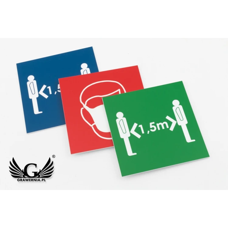 Information plaque made of laminate - choice of: mask, distance, disinfection - size 90x90mm - TAB108
