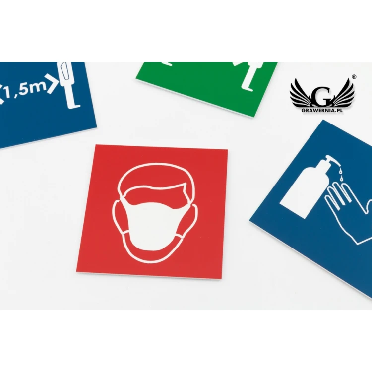 Information plaque made of laminate - choice of: mask, distance, disinfection - size 90x90mm - TAB108