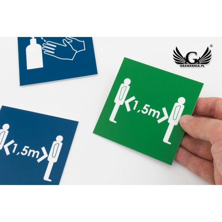 Information plaque made of laminate - choice of: mask, distance, disinfection - size 90x90mm - TAB108