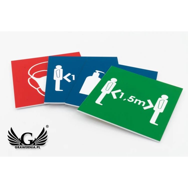 Information plaque made of laminate - choice of: mask, distance, disinfection - size 90x90mm - TAB108