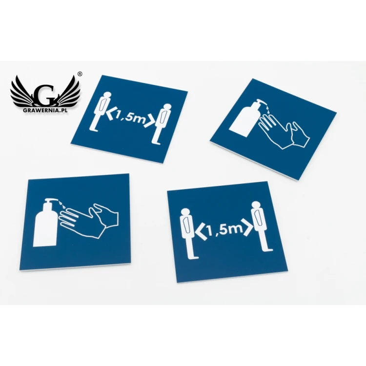 Information plaque made of laminate - choice of: mask, distance, disinfection - size 90x90mm - TAB108