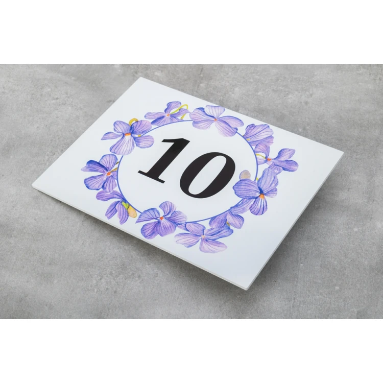 Door plates with floral motif and any numbering - size 200x150mm - PVC - UV print - TAB408