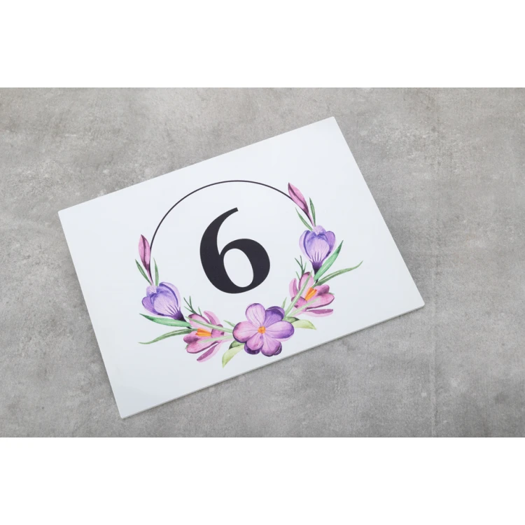Door plates with floral motif and any numbering - size 200x150mm - PVC - UV print - TAB408