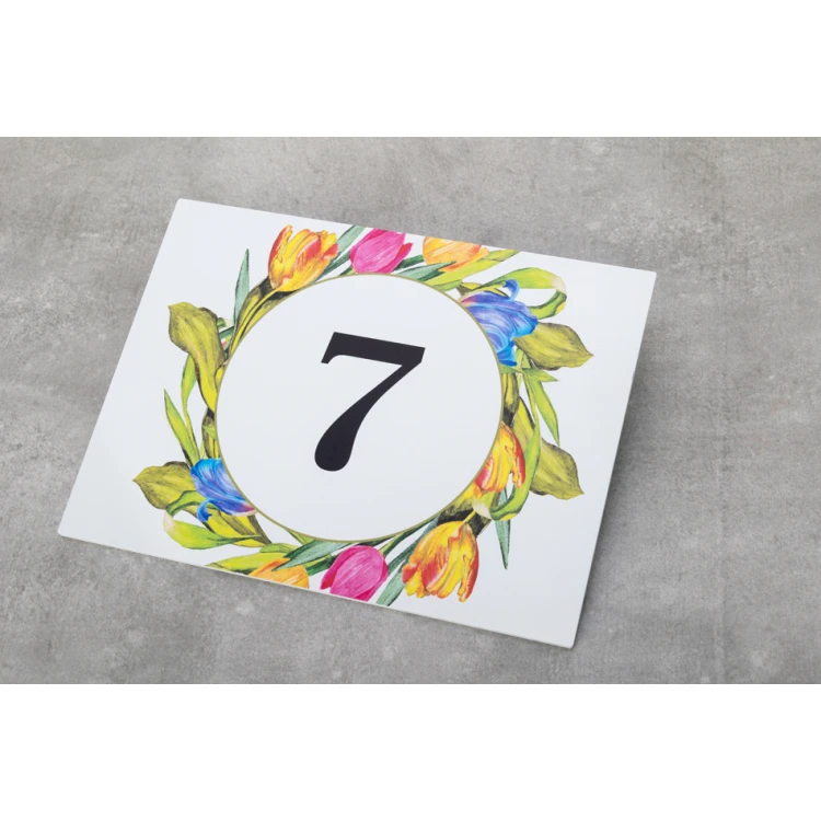 Door plates with floral motif and any numbering - size 200x150mm - PVC - UV print - TAB408