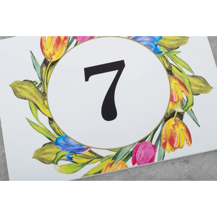 Door plates with floral motif and any numbering - size 200x150mm - PVC - UV print - TAB408