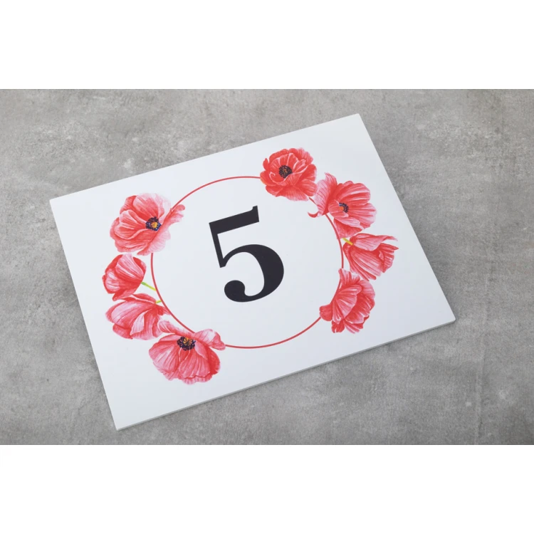 Door plates with floral motif and any numbering - size 200x150mm - PVC - UV print - TAB408