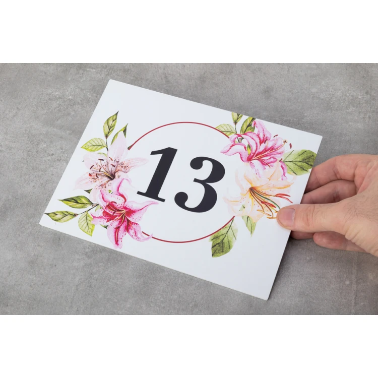 Door plates with floral motif and any numbering - size 200x150mm - PVC - UV print - TAB408
