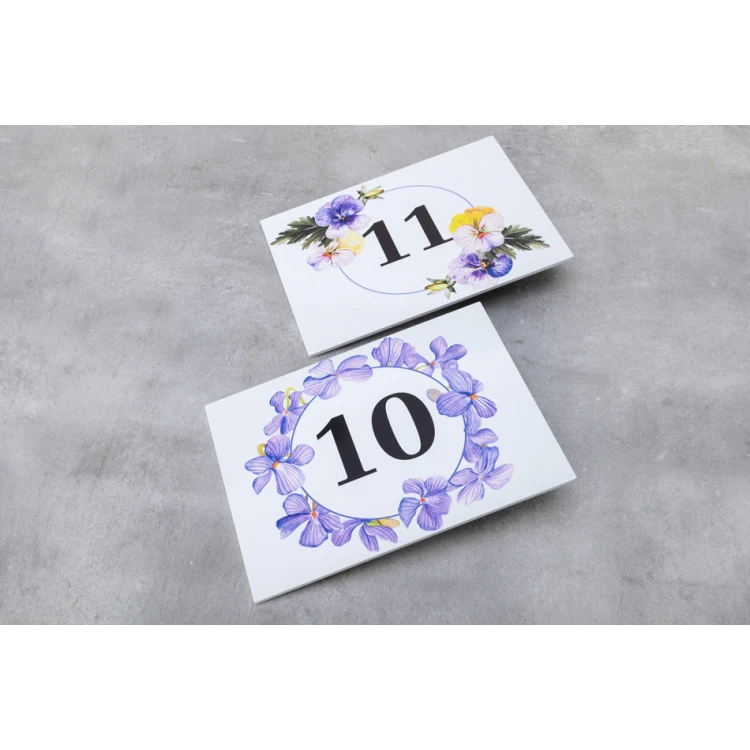 Door plates with floral motif and any numbering - size 200x150mm - PVC - UV print - TAB408