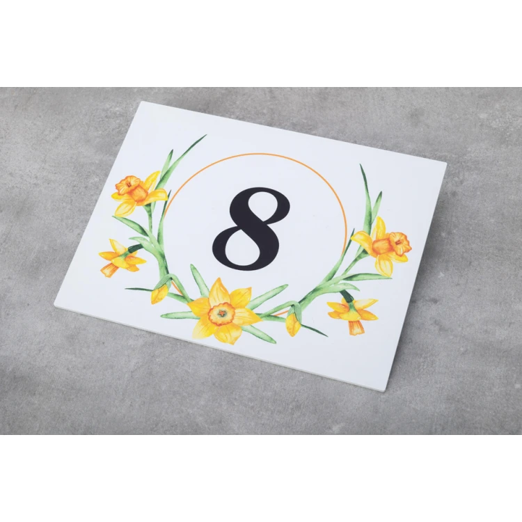 Door plates with floral motif and any numbering - size 200x150mm - PVC - UV print - TAB408