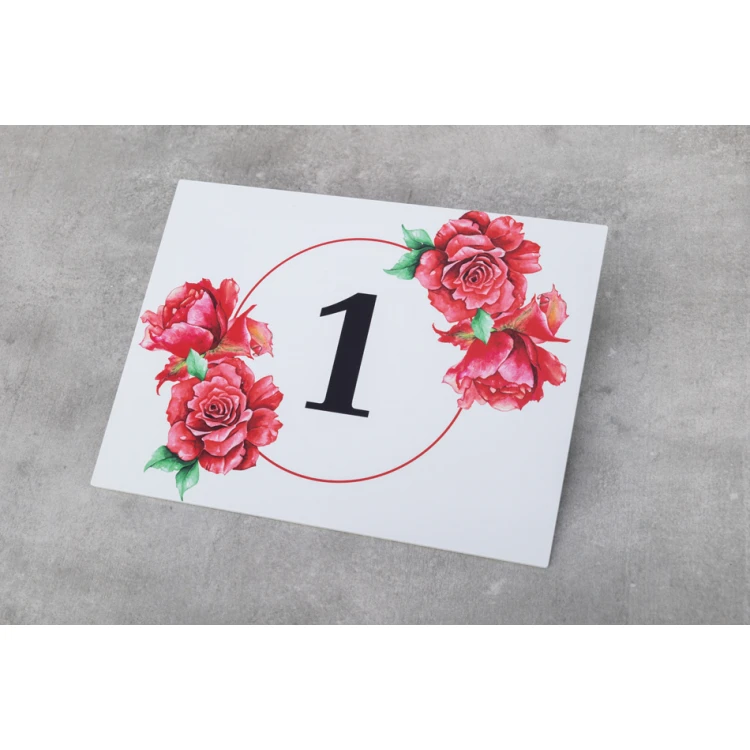 Door plates with floral motif and any numbering - size 200x150mm - PVC - UV print - TAB408