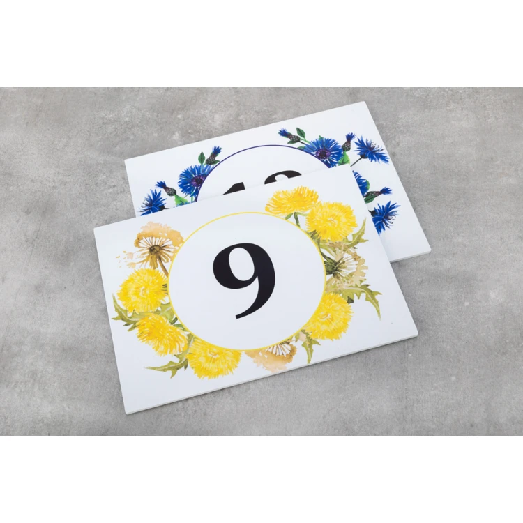 Door plates with floral motif and any numbering - size 200x150mm - PVC - UV print - TAB408