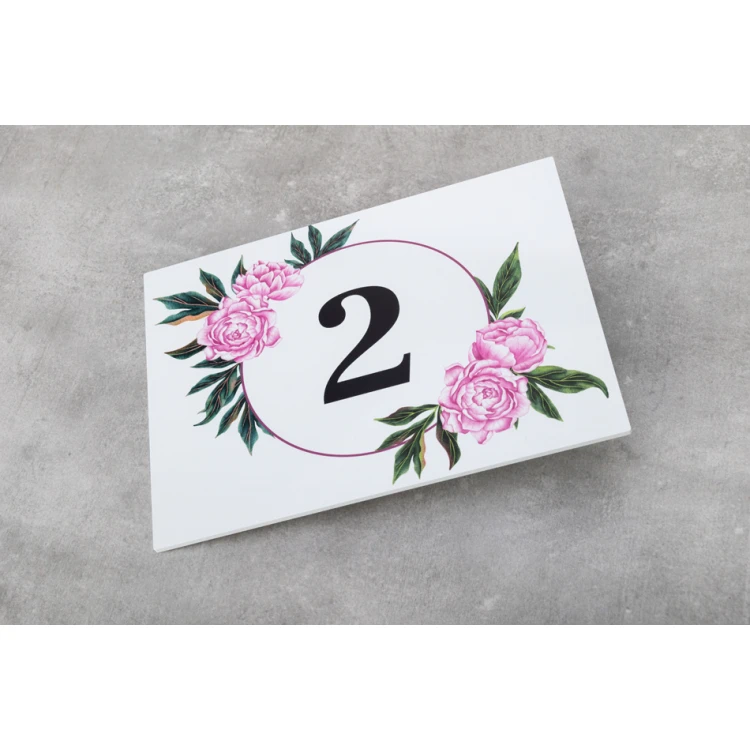 Door plates with floral motif and any numbering - size 200x150mm - PVC - UV print - TAB408
