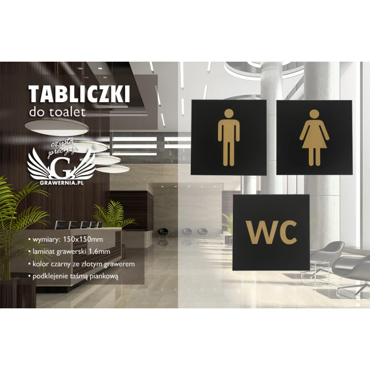 Toilet Signs - Black Exterior Laminate with Gold Engraving - Size 150x150mm - TT014