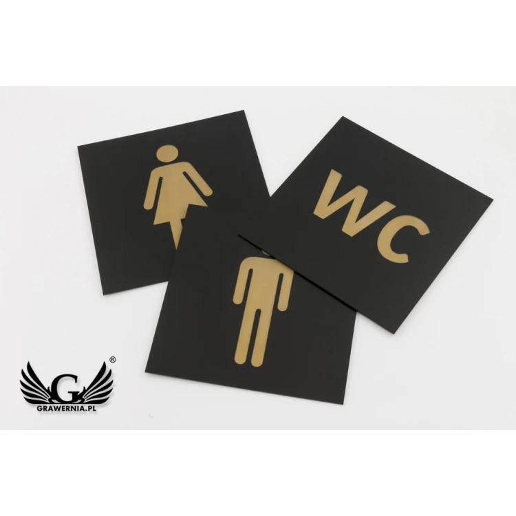 Toilet Signs - Black Exterior Laminate with Gold Engraving - Size 150x150mm - TT014