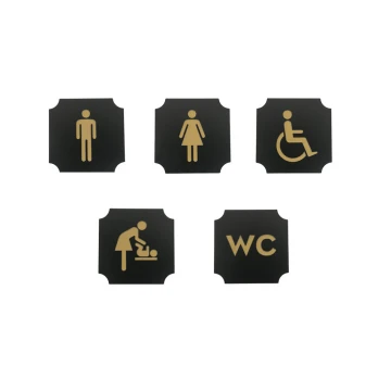 Toilet Signs - Black Exterior Laminate with Gold Engraving - Size 50x50mm - TT011