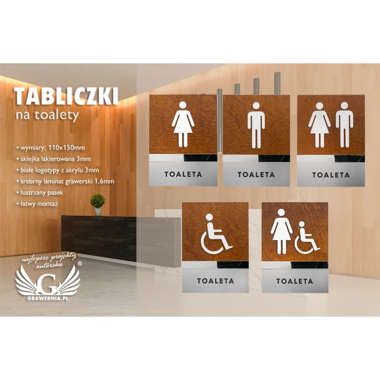 Toilet Signs made of Wood, Mirror, Plexi - size 110x150mm - TT032