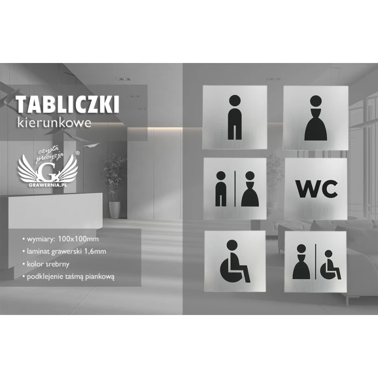 Toilet Signs - Silver or Gold Laminate - Size 100x100mm - TT025