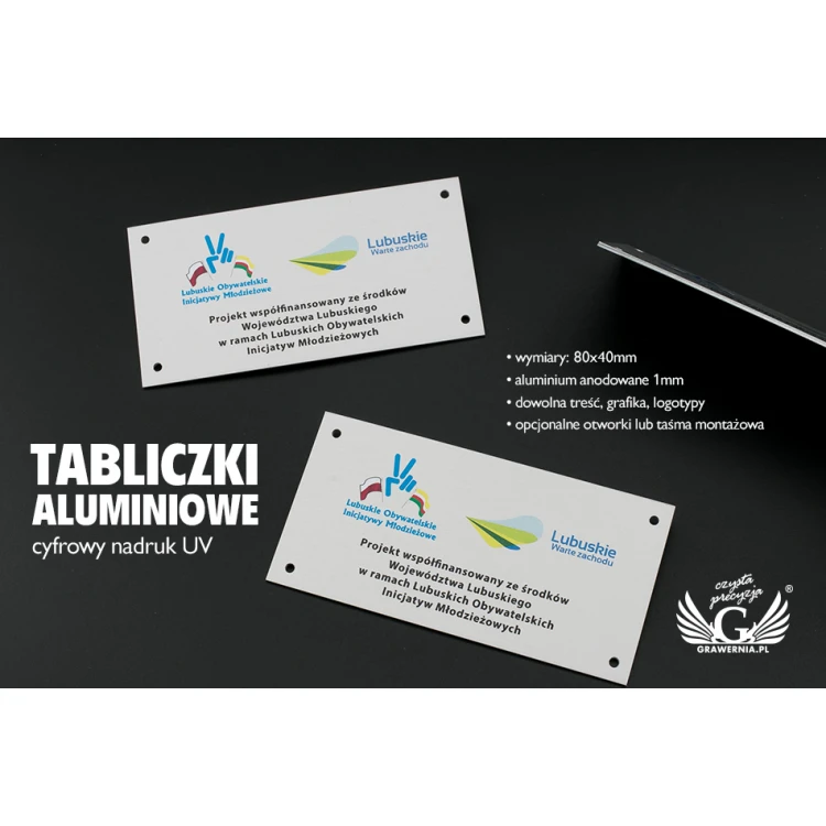 Anodised aluminium plates - indestructible printing - dimensions 80x40mm