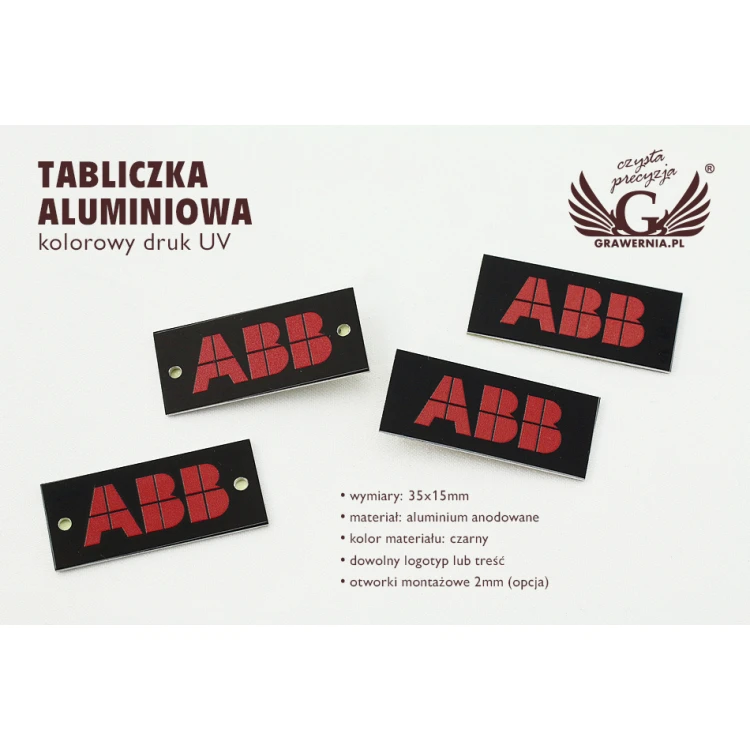 Black anodised aluminium logo plates - indestructible print - dimensions: 35x15mm