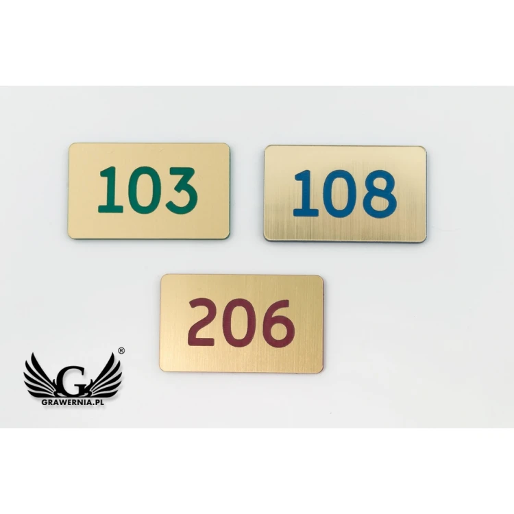 Numbered Plaques for Cabinets and Drawers - Gold with Colorful Engraving - ND026 - Size 39x23mm