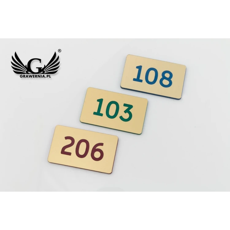 Numbered Plaques for Cabinets and Drawers - Gold with Colorful Engraving - ND026 - Size 39x23mm