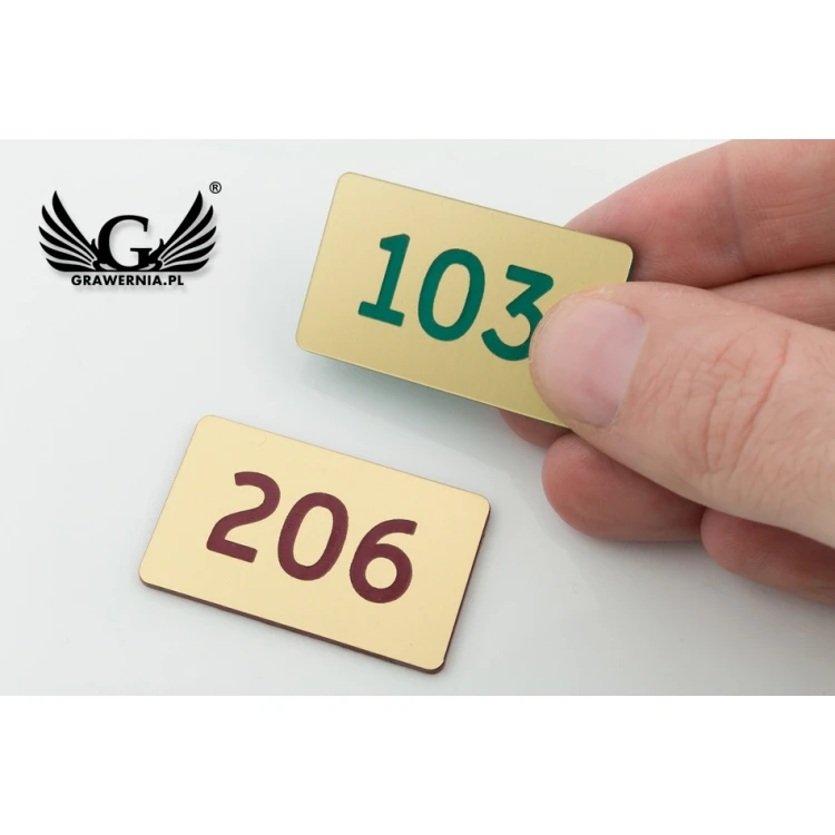 Numbered Plaques for Cabinets and Drawers - Gold with Colorful Engraving - ND026 - Size 39x23mm