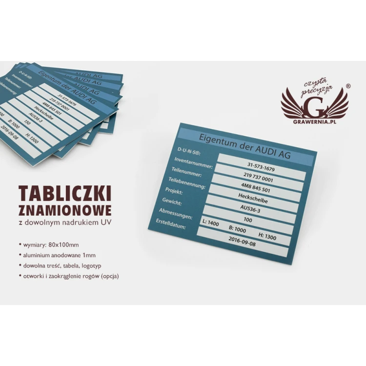 Anodised aluminium name plates - indestructible print - dimensions: 100x80mm - TZN028