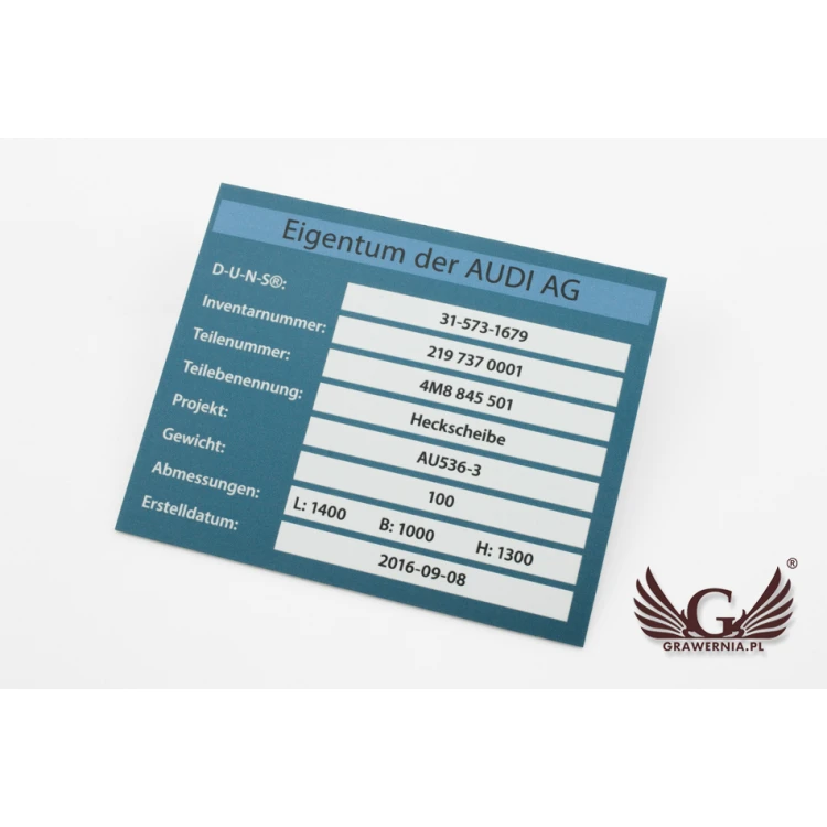 Anodised aluminium name plates - indestructible print - dimensions: 100x80mm - TZN028