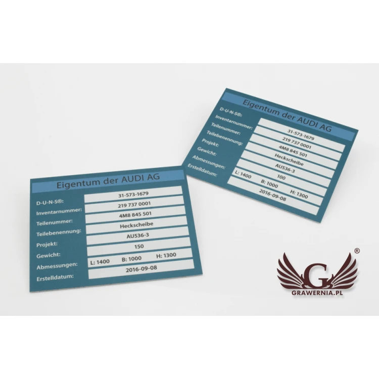 Anodised aluminium name plates - indestructible print - dimensions: 100x80mm - TZN028
