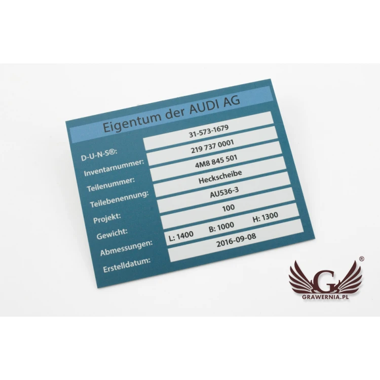 Anodised aluminium name plates - indestructible print - dimensions: 100x80mm - TZN028