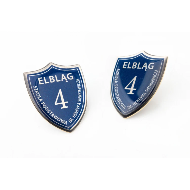 Brass Shields, Pins - Convex 3D Doming - Any School Logo - PWD025