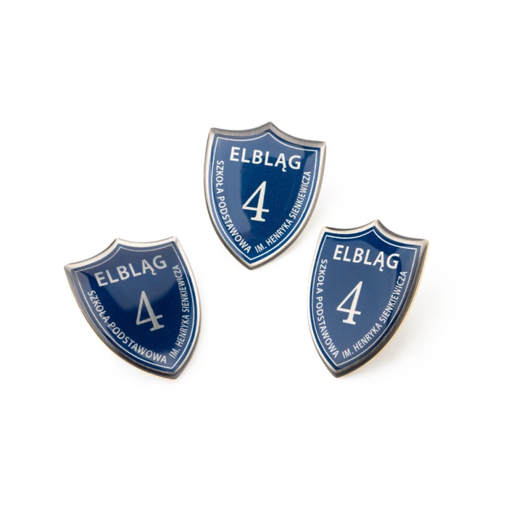 Brass Shields, Pins - Convex 3D Doming - Any School Logo - PWD025