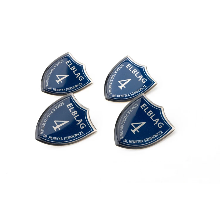 Brass Shields, Pins - Convex 3D Doming - Any School Logo - PWD025