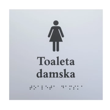 Women's Toilet - Braille Lettering Sign - Silver Engraving Laminate 3mm - Size 160x160mm - TAB549