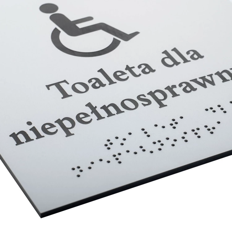 Disabled Toilet - Braille Lettering Sign - Silver Engraving Laminate 3mm - Dimensions 160x160mm - TAB550