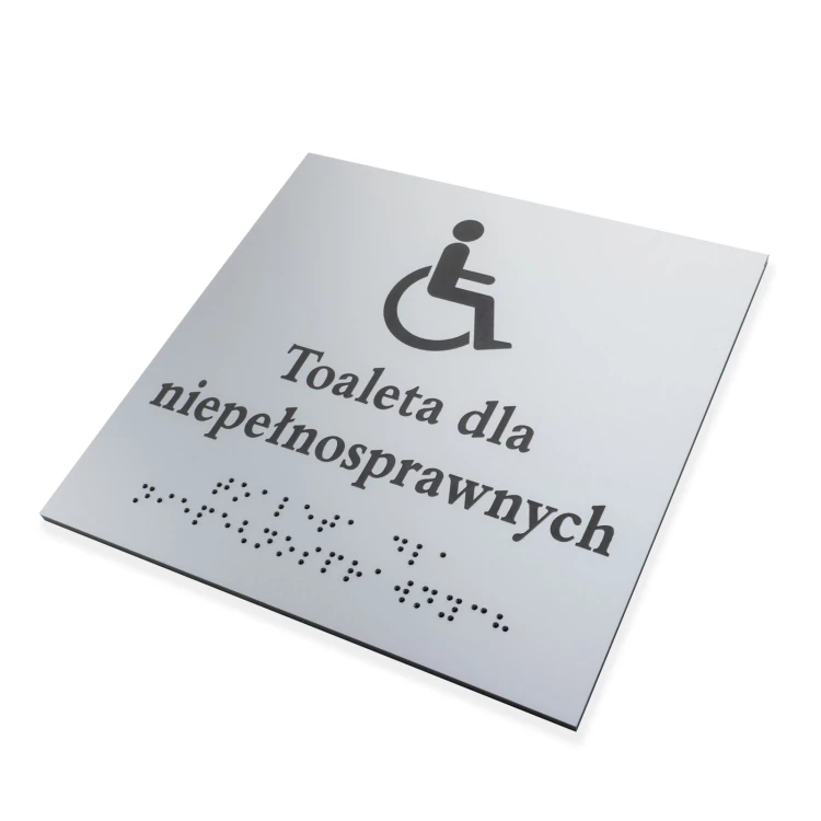 Disabled Toilet - Braille Lettering Sign - Silver Engraving Laminate 3mm - Dimensions 160x160mm - TAB550