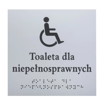 Disabled Toilet - Braille Lettering Sign - Silver Engraving Laminate 3mm - Dimensions 160x160mm - TAB550