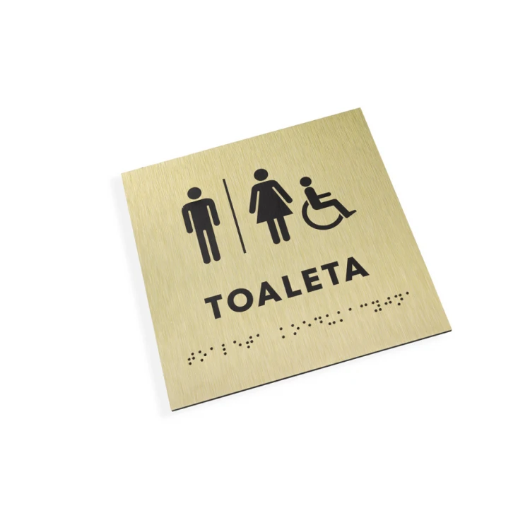 Coeducational Toilet - Golden Dibond Plaque with Braille Script - Size 160x160mm - TAB285